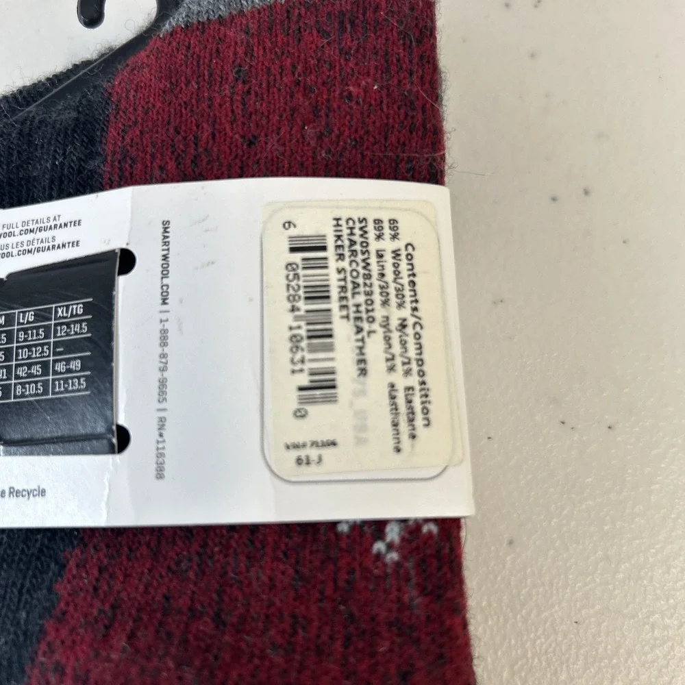 New Smartwool Mens Hiker Street Socks Charcoal Heather Size L Outdoor Merino